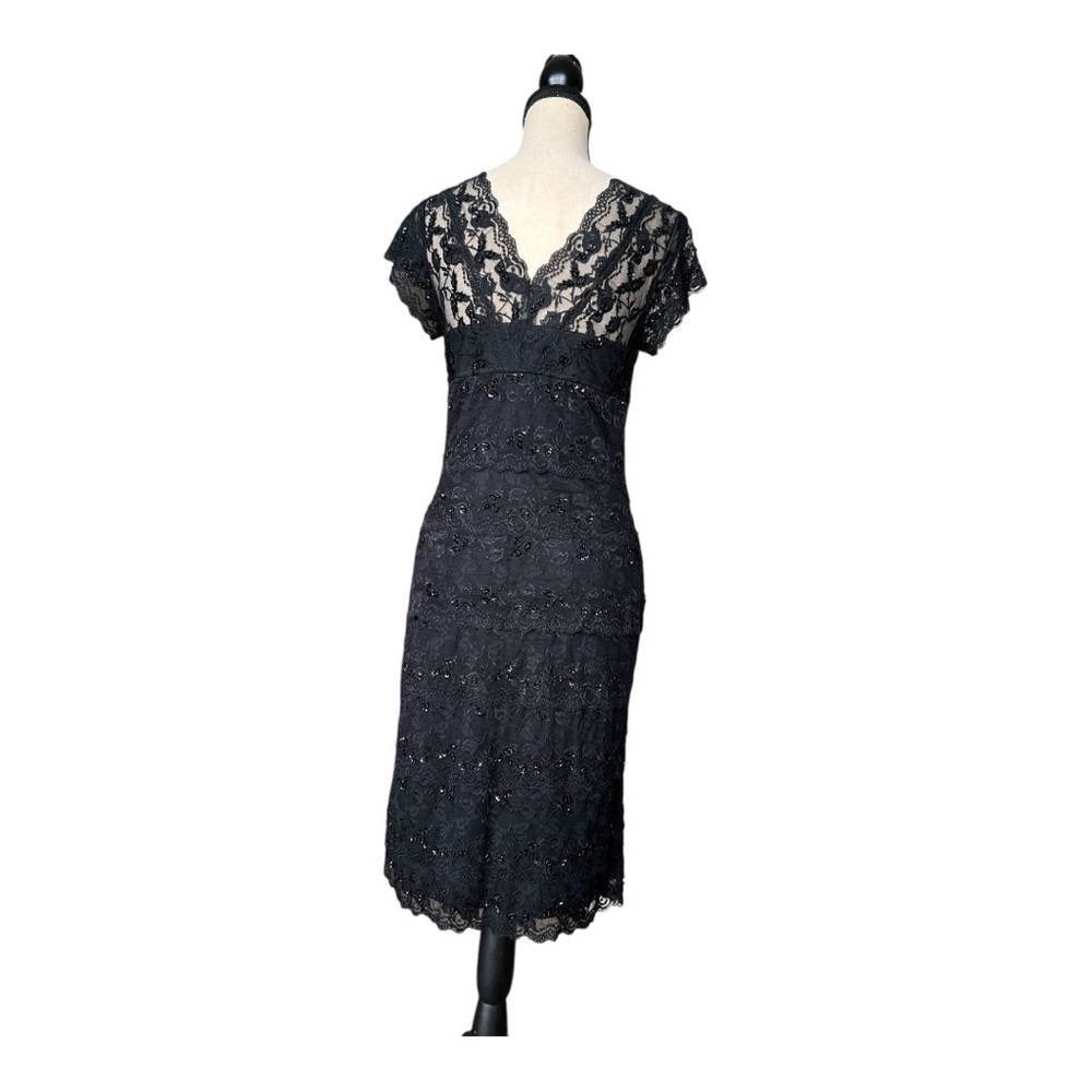 MARINA Black Sheath Dress V-Neck Flutter Sleeves Size 10 - Picture 6 of 7